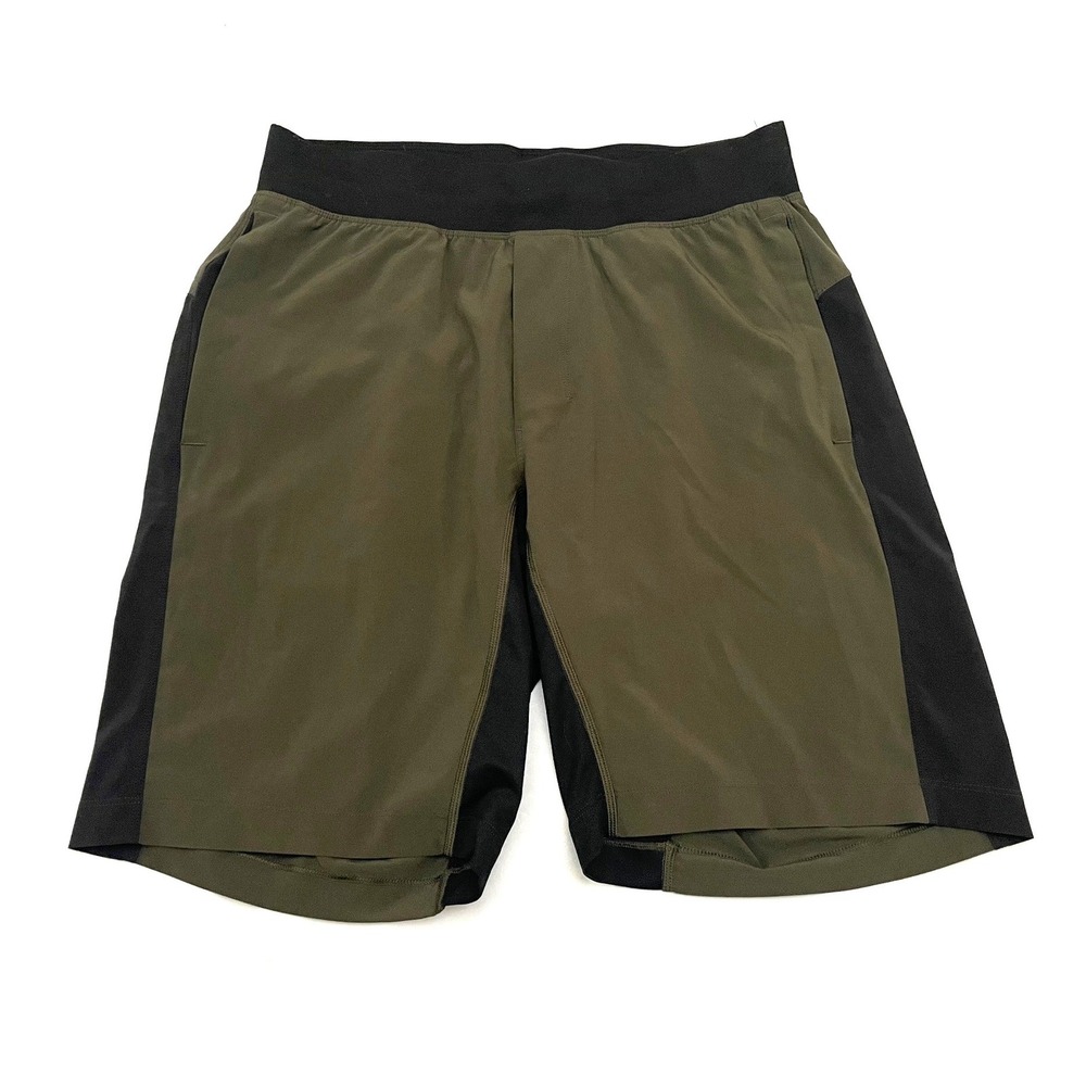 Lululemon T.H.E. Shorts Linerless Medium Green Black 9" Inseam Stretch Wicking